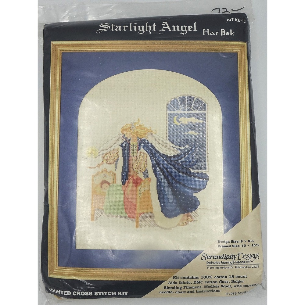 Vintage Serendipity Designs Mar Bek Starlight Angel Cross Stitch Kit Blue 1989